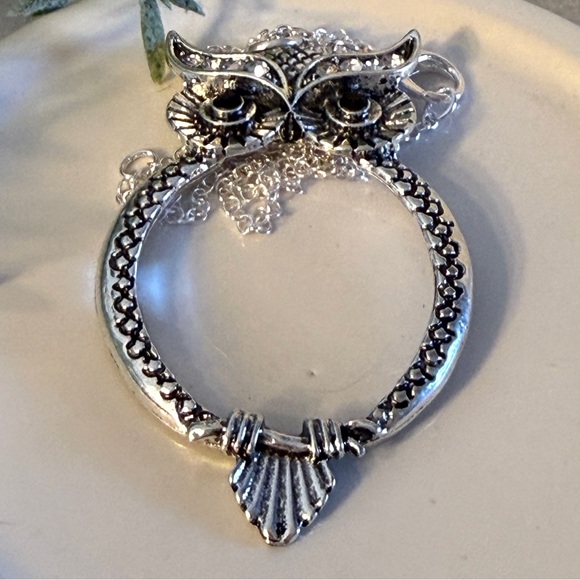 Silvertone Owl Pendant With magnifying glass with chain - Picture 4 of 7